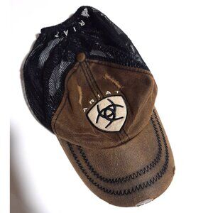 Ariat Men's Distressed Oil Black Mesh Baseball Cap Dustressed Western Cowboy